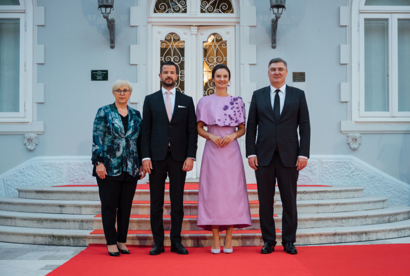 Predsednica Republike Slovenije Nataša Pirc Musar, predsednik Republike Črne gore Jakov Milatović s soprogo in predsednik Republike Hrvaške Zoran Milanović.