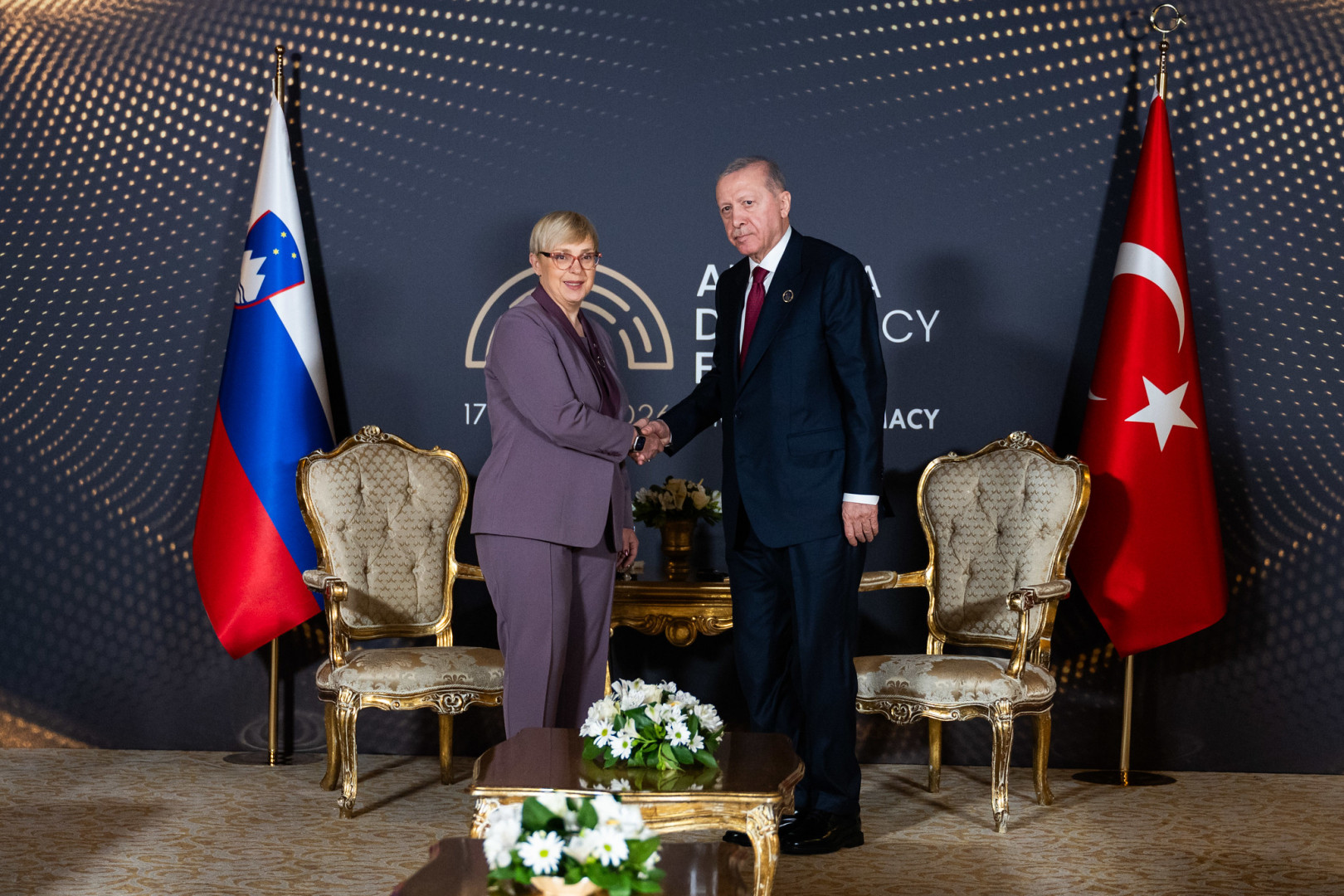 Dvostransko srečanje predsednice republike Nataše Pirc Musar in turškega predsednika Recepa Tayyipa Erdoğana.