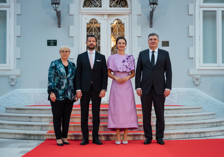 Predsednica Republike Slovenije Nataša Pirc Musar, predsednik Republike Črne gore Jakov Milatović s soprogo in predsednik Republike Hrvaške Zoran Milanović.