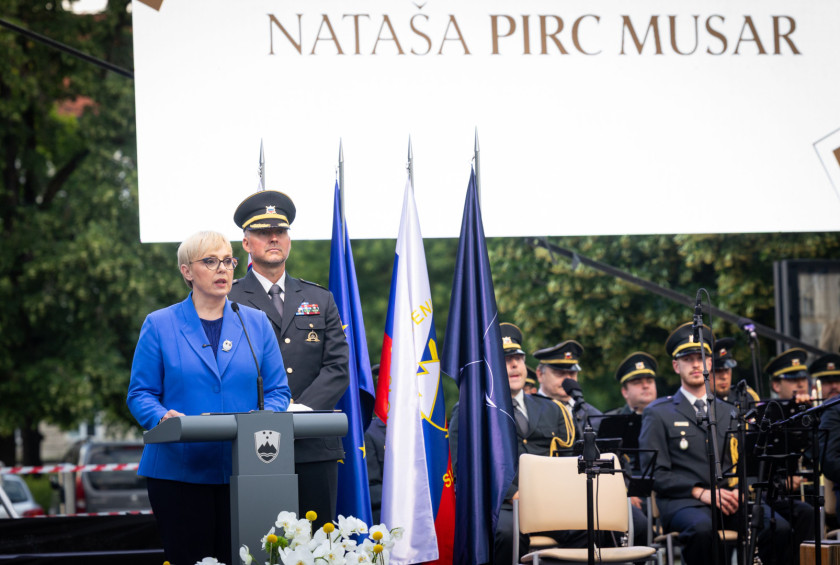 Predsednica republike med govorom. 